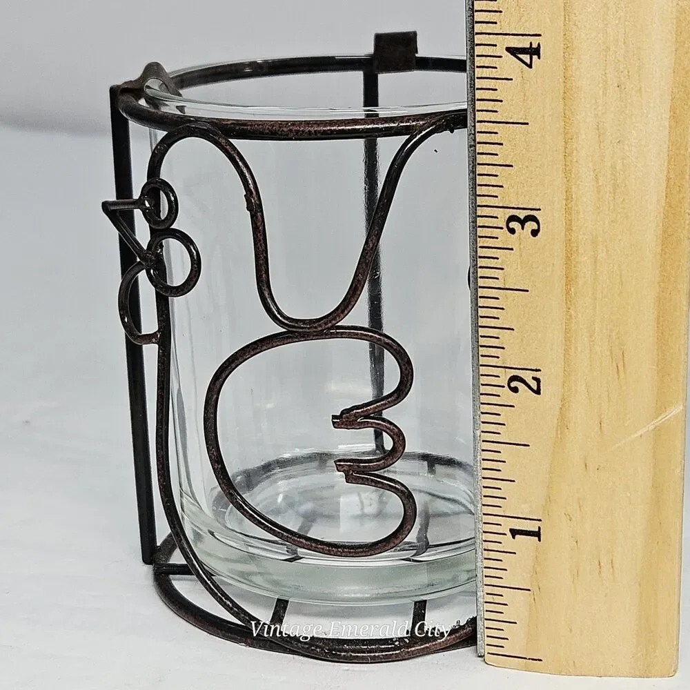 Vtg Chicken Bird Tea Light Votive Candle Holder Clear Glass Rustic Metal Holder